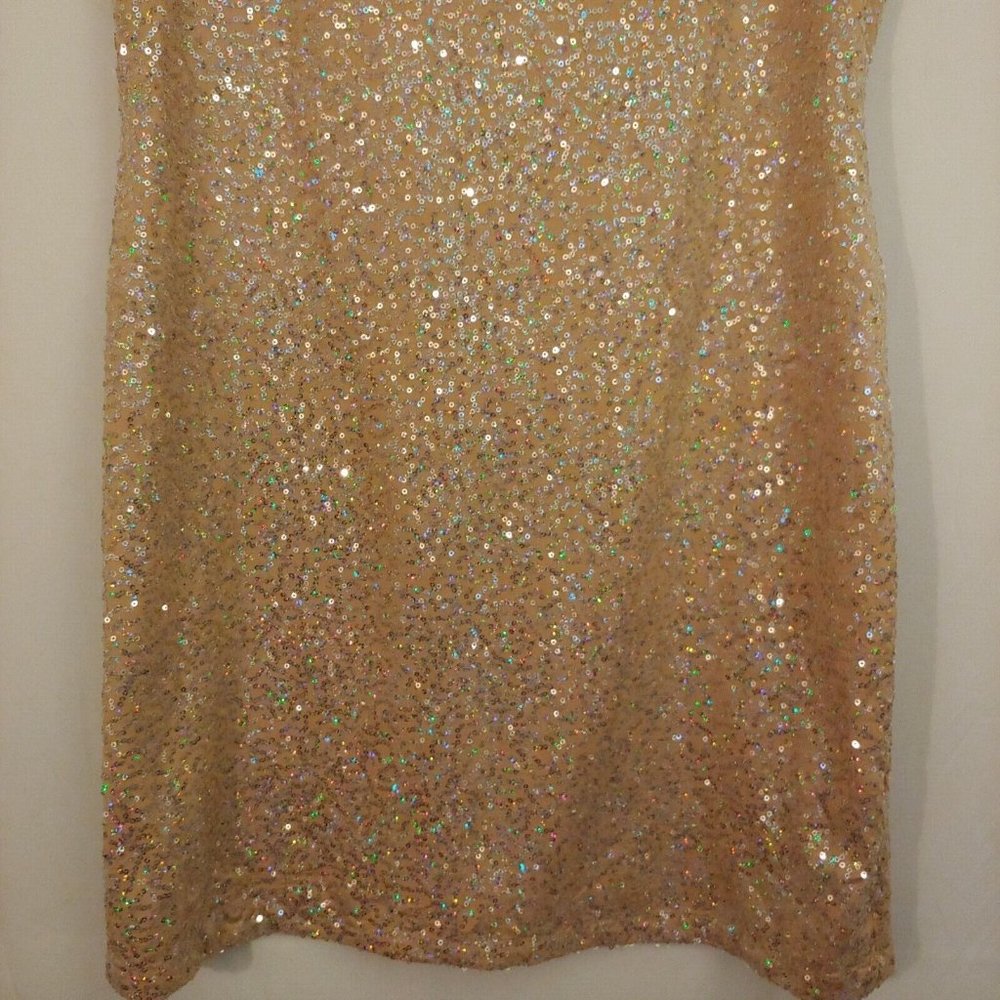 Venus sparkly silver sequin knee length camel color dress XL - Picture 8 of 11